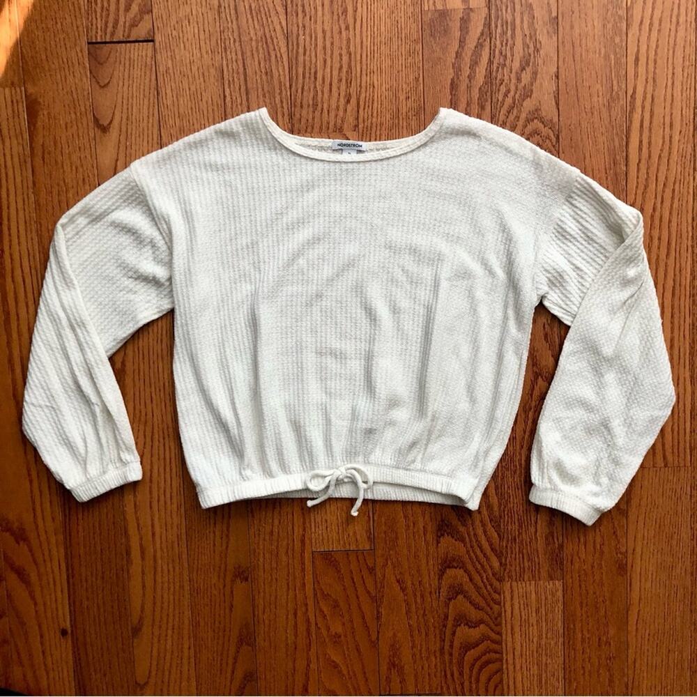 Nordstrom Waffle Knit Long Sleeve Casual Crop Ivory Top Girl’s Size XL (14/16)
